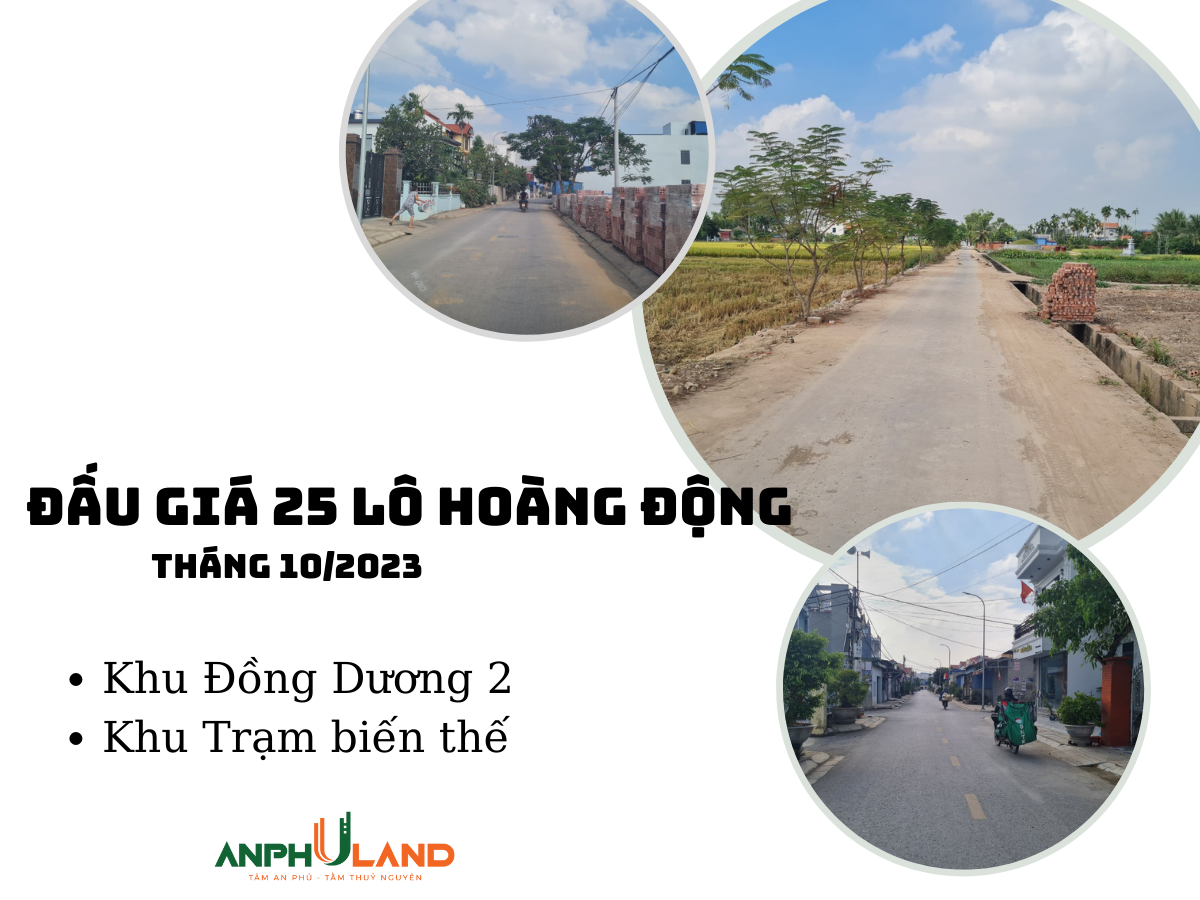 Thông báo đấu giá 25 lô đất khu Đồng Dương 2 và khu Trạm biến thế, xã Hoàng Động tháng 10 năm 2023